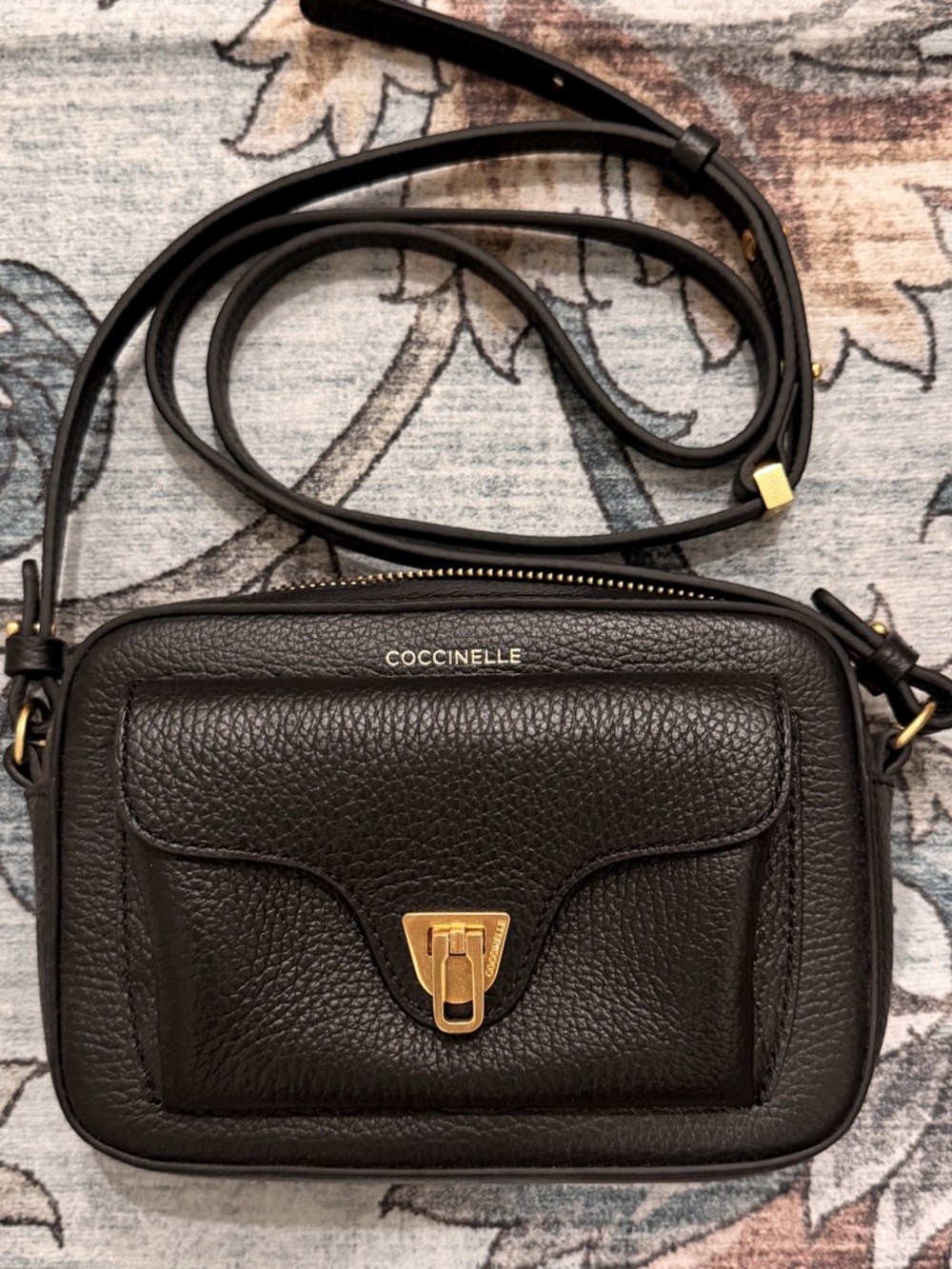 New! Trending Coccinelle Black Leather Crossbody Bag from Italy